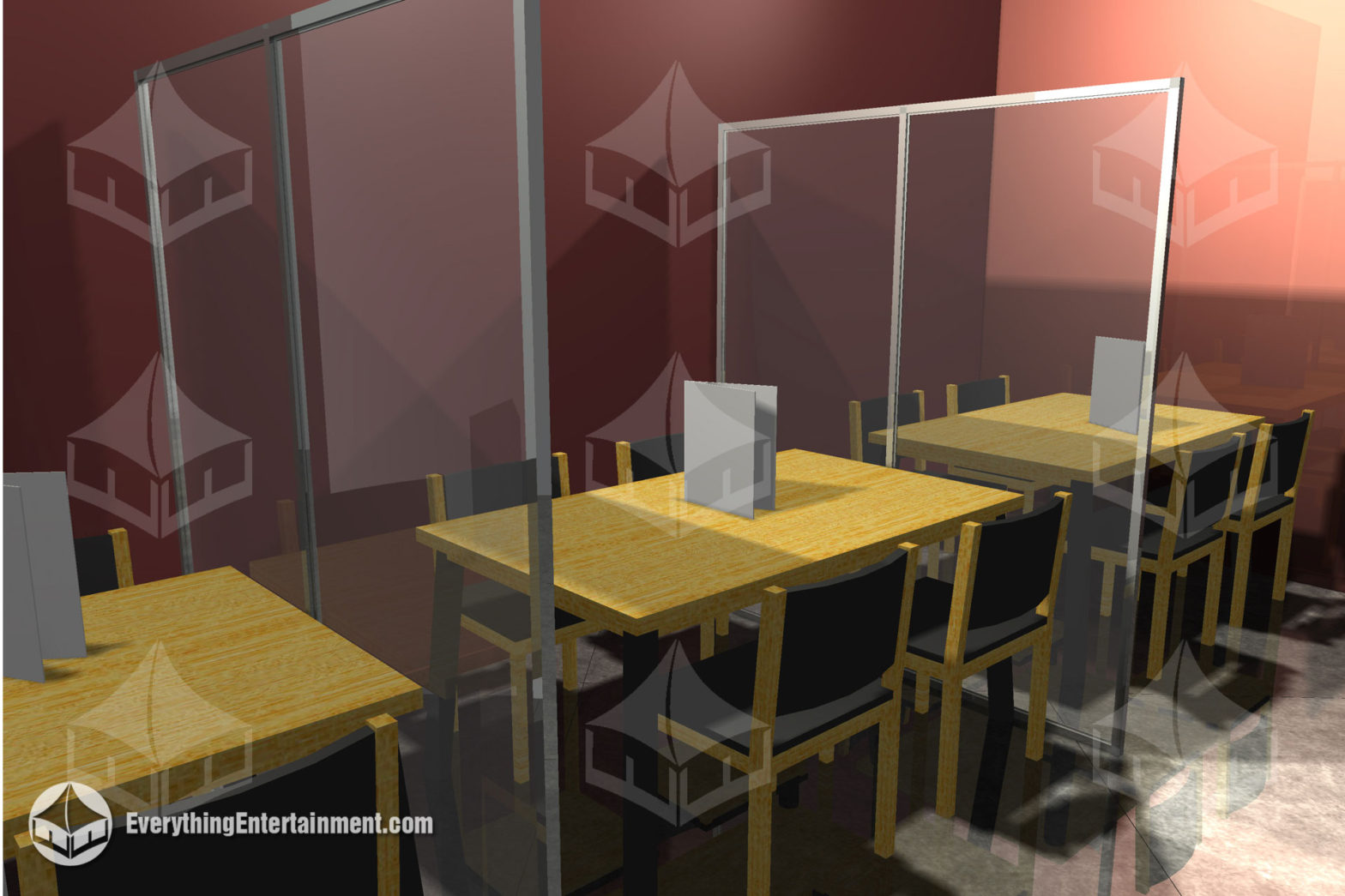 clear dividing walls between tables at restaurant