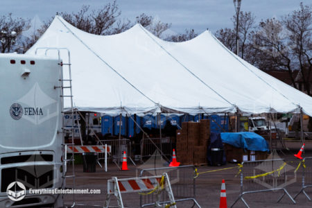 large tent setup for FEMA command center